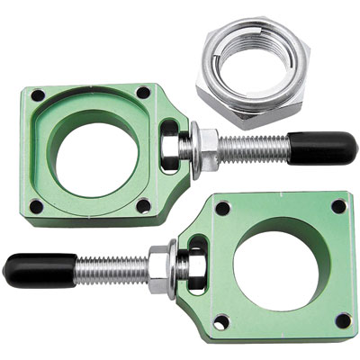 Bolt Billet Aluminum Chain Adjuster Blocks Green for Kawasaki KLX450R 2008-2009